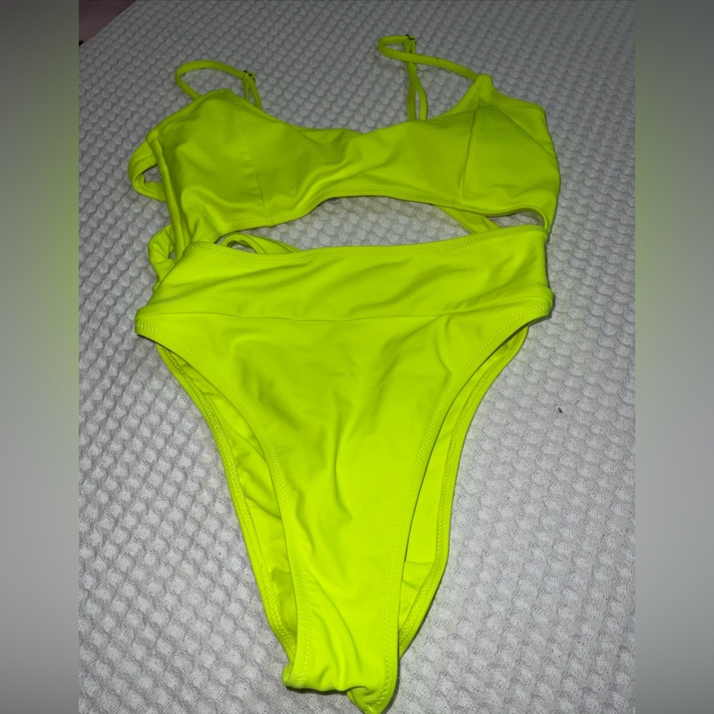 Neon Yellow Cutout Swimsuit Super Sexy Monokini Bright Medium